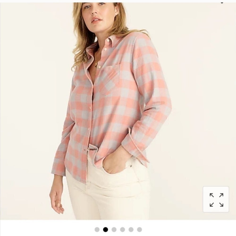 J.Crew Women Classic Fit Flannel Shirt Pink Grey Buffalo Check Plaid Size 6